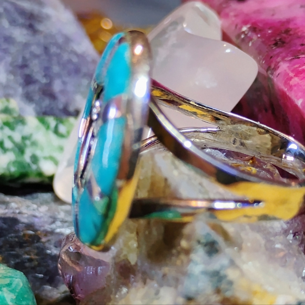 ⭐SANTA FE⭐                      MOJAVE TURQUOISE *INLAY* STERLING RING. SIZE-11 - Picture 6 of 12